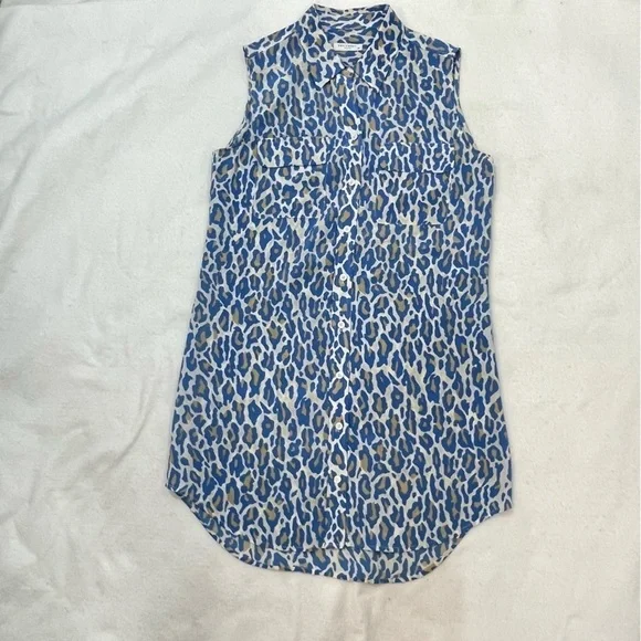Equipment Cheetah Print Slim Signature Sleeveless shirt dress 100% silk Small‌‌‍ - Picture 5 of 8